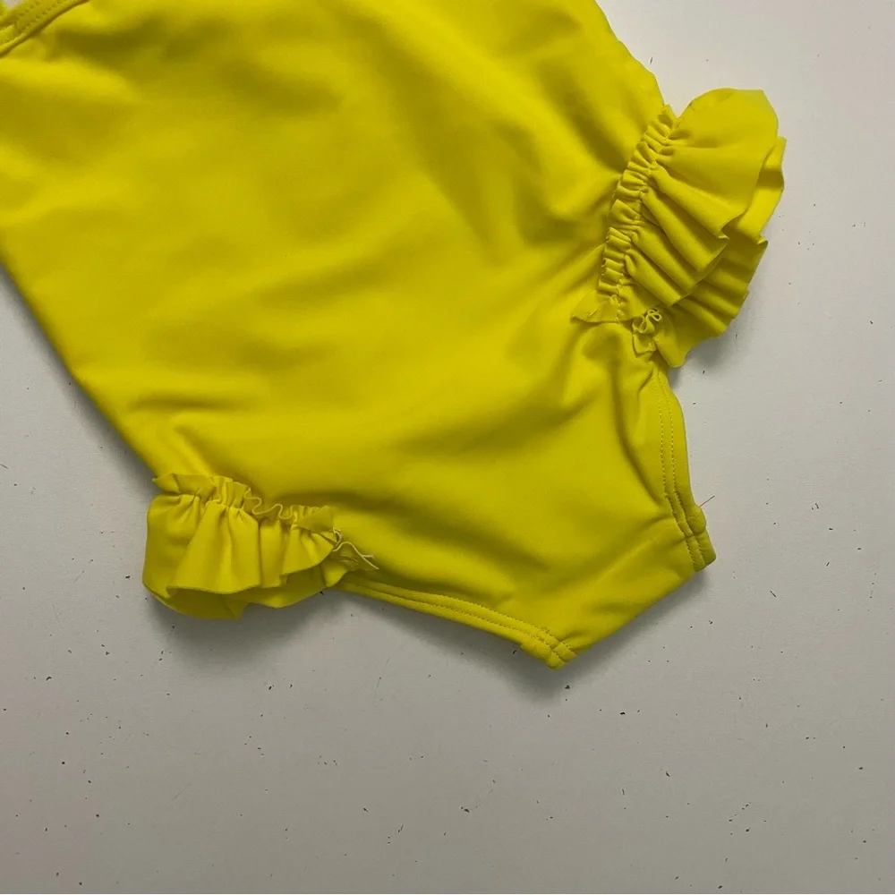 Flapdoodles Swimsuit One Piece Ruffle Toucan Bird Flowers Tropical Beach Yellow